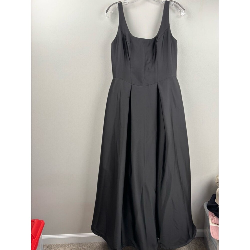Azazie Black Scoop Neck Maxi Gown size A10 full length Olivia w/ Crinoline